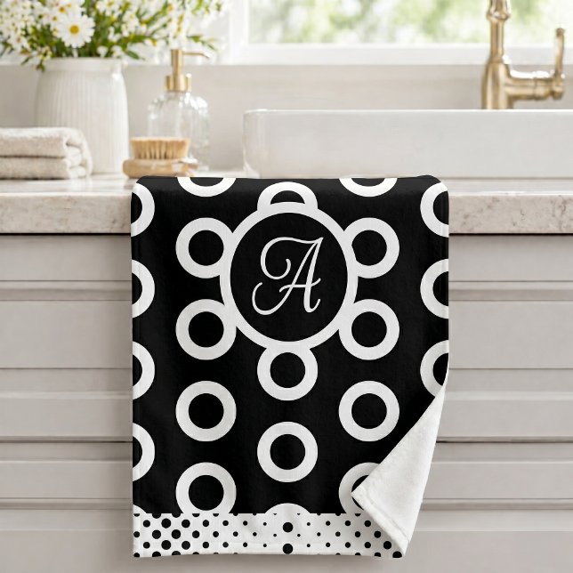 Moderne Schwarz Weiß Kreis Ring Muster Monogramm Badhandtuch Set (Von Creator hochgeladen)