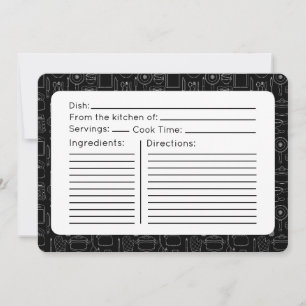 Moderne Schwarz-Weiß-Küchenwerkzeuge Rezeptkarte Mitteilungskarte