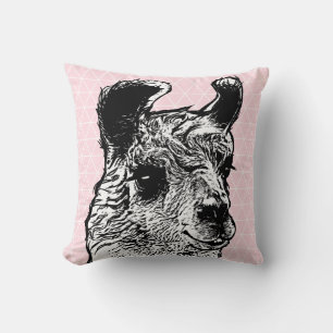 Moderne Schwarz-Weiß-Lama-Illustration Kissen