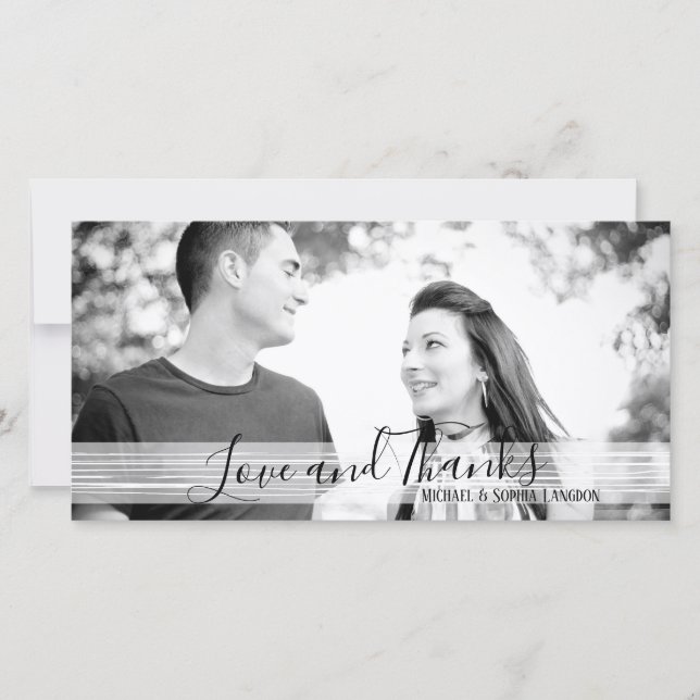 Moderne Schwarz-Weiß-Liebe und dank Fotokarten Dankeskarte (Vorderseite)