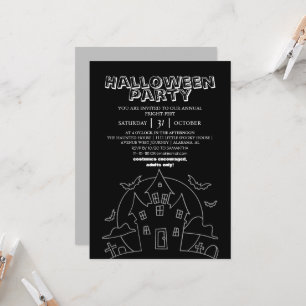 Moderne Schwarz-Weiß-Linienkunst Halloween-Party Einladung
