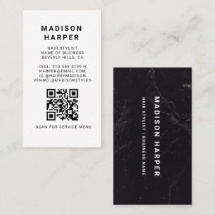 Moderne Schwarz-Weiß-Marmor-QR-Branding Visitenkarte