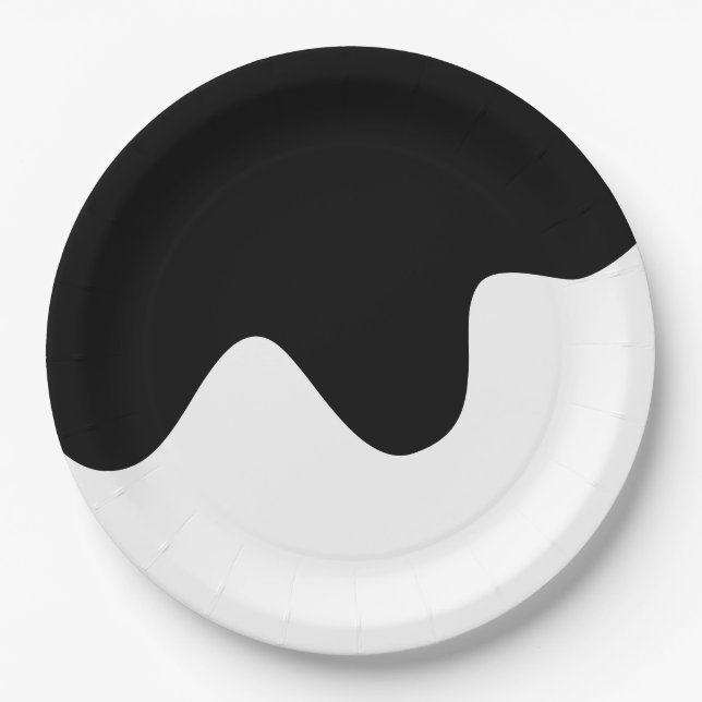 Moderne Schwarz-Weiß-Minimal-Abstrakte Kunst Pappteller (Vorderseite)