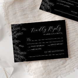 Moderne Schwarz-Weiß-Minimal-Blätter Hochzeiten RSVP Karte