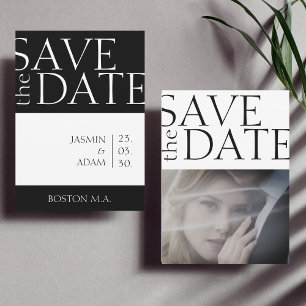 Moderne Schwarz-Weiß-Minimal-Foto-Hochzeit Save The Date