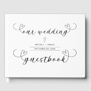 Moderne Schwarz-Weiß-Minimal-Hochzeit Gästebuch