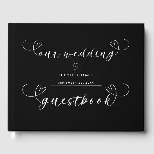 Moderne Schwarz-Weiß-Minimal-Hochzeit Gästebuch