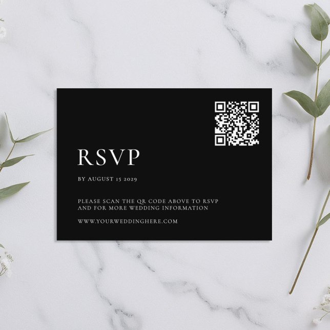 Moderne Schwarz-Weiß-Minimal-Hochzeit RSVP Karte (Von Creator hochgeladen)