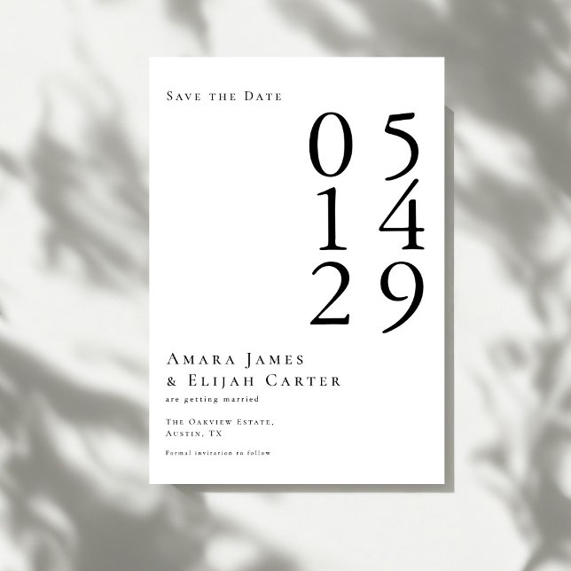 Moderne Schwarz-Weiß-Minimal-Hochzeit Save The Date (Von Creator hochgeladen)