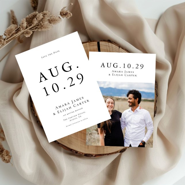 Moderne Schwarz-Weiß-Minimal-Hochzeit Save The Date (Von Creator hochgeladen)