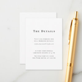 Moderne Schwarz-Weiß-Minimal-Hochzeitsdetails Begleitkarte