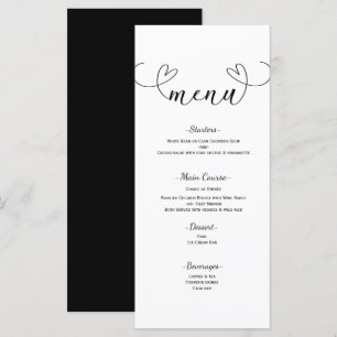 Moderne Schwarz-Weiß-Minimal-Hochzeitsmenü Menükarte