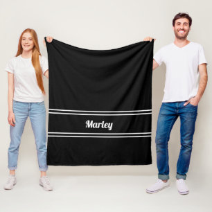 Moderne Schwarz-Weiß-Minimal Namensmonogramm-Schri Fleecedecke