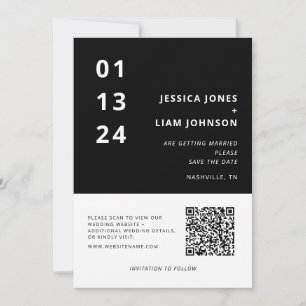 Moderne Schwarz-Weiß-Minimalist-Hochzeits-QR-Code Save The Date