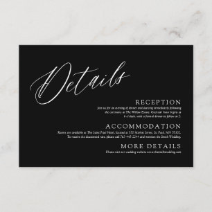 Moderne Schwarz-Weiß-Minimalist-Hochzeitsdetails Begleitkarte