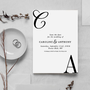 Moderne Schwarz-Weiß-Minimalist-Monogramm-Hochzeit Save The Date