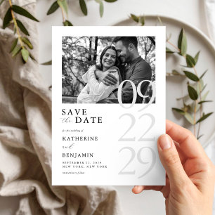 Moderne Schwarz-Weiß-Minimalistische Foto Hochzeit Save The Date