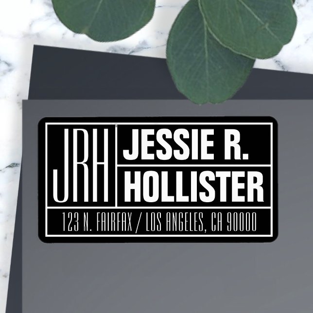 Moderne Schwarz-Weiß-Mit Monogramm Rücksendeadress Adressaufkleber (Von Creator hochgeladen)