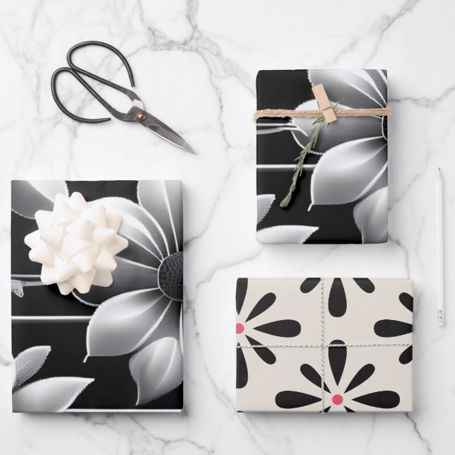 Moderne Schwarz-Weiß-Moderne Elegant Geschenkpapier Set (Vorderseite)