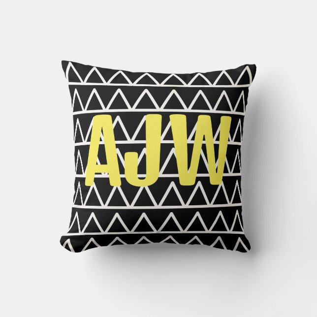 Moderne Schwarz-Weiß-Monogramm-Geometrie Kissen (Vorderseite)