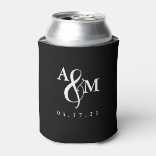 Moderne Schwarz-Weiß-Monogramm-Hochzeit Dosenkühler