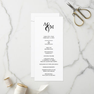 Moderne Schwarz-Weiß-Monogramm-Hochzeit Programm