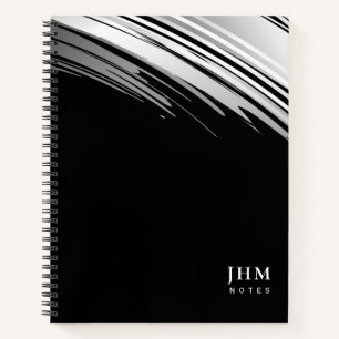 Moderne Schwarz-Weiß-Monogramm-Initialen + Anmerk Notizbuch