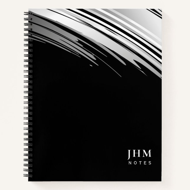 Moderne Schwarz-Weiß-Monogramm-Initialen + Anmerku Notizbuch (Vorderseite)