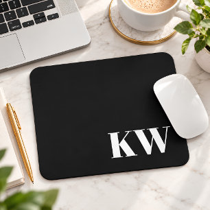 Moderne Schwarz-Weiß-Monogramm-Initialen Personali Mousepad