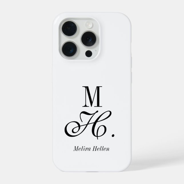 Moderne Schwarz-Weiß-Monogramm-Name iPhone Hülle (Rückseite)
