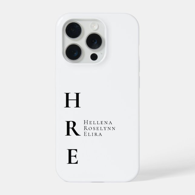 Moderne Schwarz-Weiß-Monogramm-Name iPhone Hülle (Rückseite)