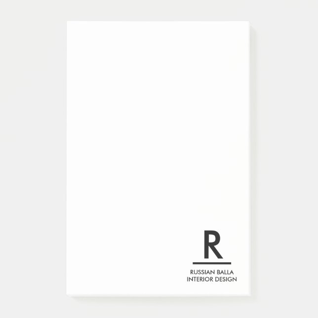 Moderne Schwarz-Weiß-Monogramm-Notizdesign Post-it Klebezettel (Vorderseite)