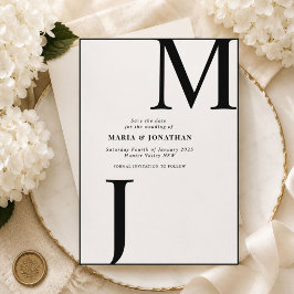 Moderne Schwarz-Weiß-Monogramm Save-the-Date-Karte Save The Date