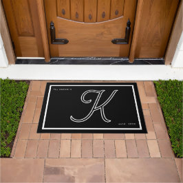 Moderne Schwarz-Weiß-Monogramm-Schrift Familiennam Fußmatte