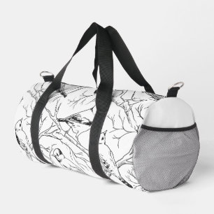 Moderne Schwarz-Weiß-Muster handgezeichnete Vögel Duffle Bag