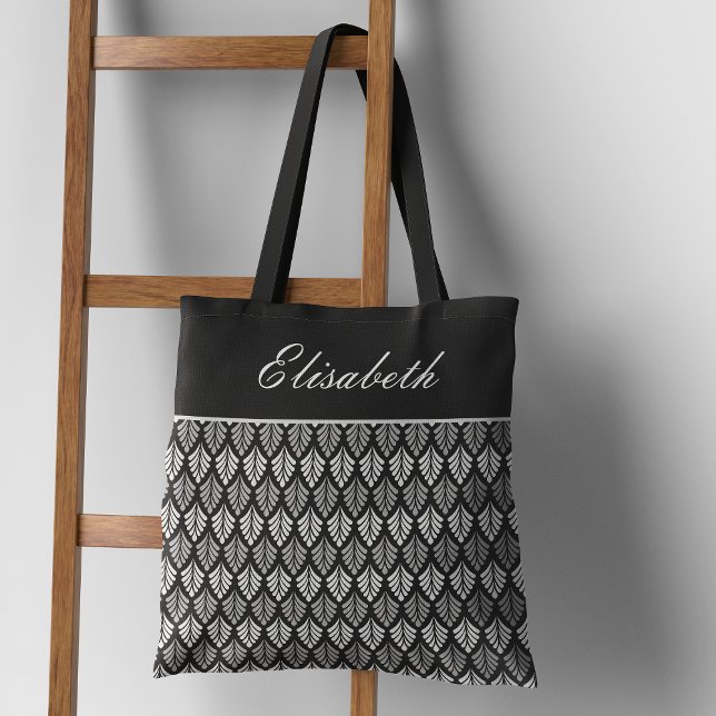 Moderne Schwarz-Weiß-Muster Name Tote Tasche (Von Creator hochgeladen)