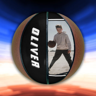 Moderne Schwarz-Weiß-Name-Text-Foto-Basketball Basketball