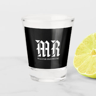 Moderne Schwarz-Weiß-Namen Monogram-Initialen MR Schnapsglas