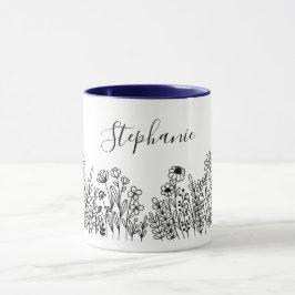 Moderne Schwarz-Weiß-Natur-Pflanze Blume Tasse