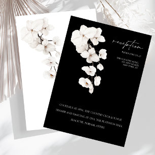 Moderne Schwarz-Weiß-Orchideen Hochzeitsempfang Begleitkarte