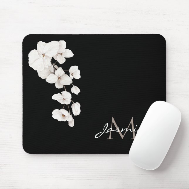 Moderne Schwarz-Weiß-Orchideen Mousepad (Mit Mouse)