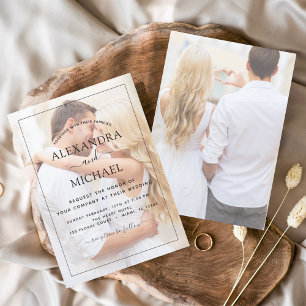 Moderne Schwarz-Weiß-Overlay-Foto-Hochzeit Einladung