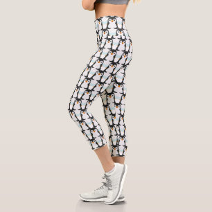Moderne Schwarz-Weiß-Pinguin-Muster Capri Leggings
