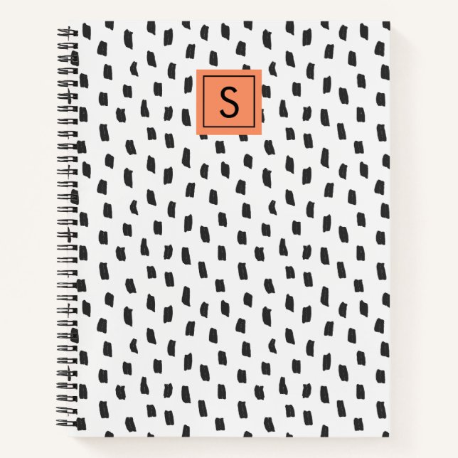 Moderne Schwarz-Weiß-Pinselstriche-Monogramm Notizbuch (Vorderseite)