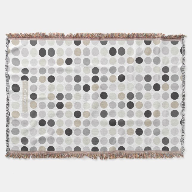 Moderne Schwarz-Weiß-Punkte-Muster-Monogramm Decke (Vorderseite)