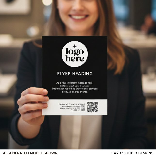 Moderne Schwarz-Weiß-QR-Code Geschäft mit individu Flyer (Von Creator hochgeladen)