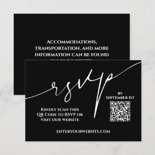 Moderne Schwarz-Weiß-QR-Code-Hochzeits-RSVP RSVP Karte