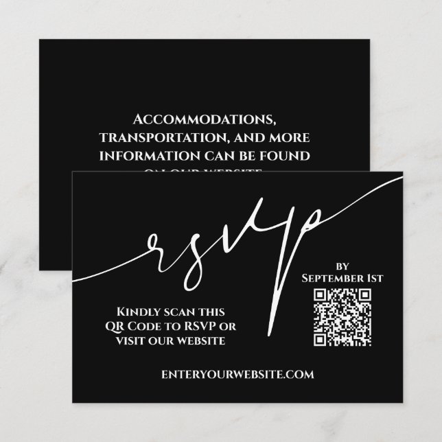Moderne Schwarz-Weiß-QR-Code-Hochzeits-RSVP RSVP Karte (Vorne/Hinten)