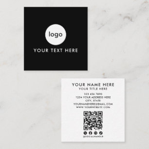 Moderne Schwarz-Weiß-QR-Code-Vorlage mit Logo Mini Quadratische Visitenkarte