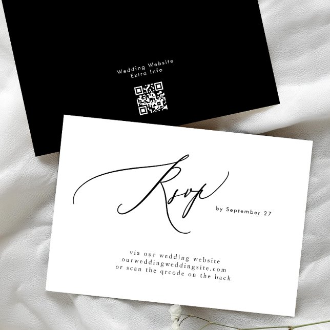 Moderne Schwarz-Weiß-QR-Hochzeit RSVP Karte (Von Creator hochgeladen)